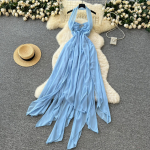 Suvised naiste seksikad &otilde;lavardadeta lahtise seljaga &scaron;ifoonist ebaregulaarsed mere&auml;&auml;rsed pahkluu pikkused kleidid L sinine