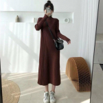 K&otilde;rge kaelusega kootud kleit naistele, s&uuml;gis/talv 2024 - keskmise pikkusega elegantne &uuml;le p&otilde;lve ulatuv kampsunseelik 2XL, recommended 63-73 kg