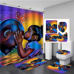 4 TK t&auml;iskomplekt Vannitoa kardinate komplekt Elegantne Aafrika musta naise du&scaron;ikardina konksud kaasaegne vannimatt WC kaane kate libisemisvastased vannimatid 4PCS Full Set