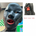 T&auml;ispea lateksmask feti&scaron; avatud ja suletud silmadega kummist peakate punaste suuhammastega huulekate Keele nina toru 54-57 cm open eye short tube
