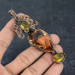 Natural Morganite, Citrine Gemstone Copper Wire Wrap Jewelry Pendant 2.17 u1v01