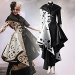 2025 Cruella De Vil Cosplay Kost&uuml;&uuml;m T&auml;iskasvanud Naiste Cruella Must Valge T&auml;piline Kleit Jakk Cruella Cosplay Kost&uuml;&uuml;m Mantel Kleit R&otilde;ivastus 185cm must