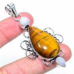 Natural Tiger Eye, Moonstone Gemstone 925 Sterling Silver Pendant 2.80 f5j26