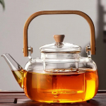 1L Jaapani klaasist teekann bambusest k&auml;epidemega &ndash; Kuumuskindel teekurnuga teekann Teapot