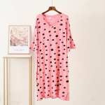 Modal Polka Dot V-Neck Nightdress - Women's Medium-Length, Loose Fit, Short Sleeve Home & Beach Dress