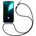 Coque pour iphone 16 - protection renforc&eacute; tpu antichoc avec cordon noir