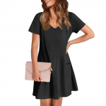 Naiste vabaaja ja moodne V-kaelusega l&uuml;hikeste varrukatega kleit keskmise pikkusega L