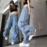 Beežid Hip Hop Cargo p&uuml;ksid Naistele Harajuku Y2K Vintage Baggy Streetwear Oversize laia s&auml;&auml;rega langevarjup&uuml;ksid Naiste Korea mood M