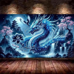 J&auml;&auml;draakon, Fantaasiamaastik, Kosk, Lilled, Ise meisterda 5D teemantmaal, Uus 2025, T&auml;ielik mosaiik, Teemanttikand, M&uuml;&uuml;k, Suur suurus Full Round 50x100CM