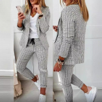 S&uuml;gis Talv Ruuduline Tr&uuml;kk Kaheosaline Komplekt Naiste Vabaaja S&auml;lkkraega Bleiser ja P&uuml;ksid Komplekt R&otilde;ivad Mood Elegantne &Uuml;likonnakomplekt XXXL valge