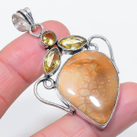 Natural Fossil Coral, Citrine 925 Sterling Silver Jewelry Pendant 2.40 s7t47