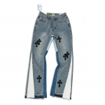 EastRogue Ristp&uuml;ksid Cowboy Laiade S&auml;&auml;reosadega, Pestaud ja Kulutatud Denim-teksap&uuml;ksid Patchwork-disainiga. S denim sinine v&auml;rv
