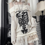 Y2k Harajuku gooti silmkoelised pulloverid, naiste jaapani pealuu, punk, t&uuml;drukute avar sviiter L