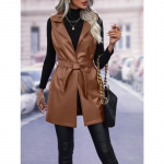 PU-nahast kardiganist rihmadega vestijakk naiste s&uuml;gisese temperamendiga pendeldamise vestiga jakk, naiste top Grace XXL must