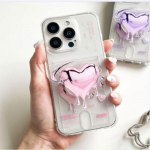 Armas trend: Armas s&uuml;damekujuline silikoonist želeest l&auml;bipaistev kaarditasku koos hoidikuga iPhone 16 jaoks (Roosa)