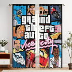 Gta Vice City Retro m&auml;nguteema Blackout Kardinad - Pol&uuml;ester Masinpestavad Vardataskuga Kardinad Elava M&auml;ngukunstiga 53x116cm 2pc&Without mount