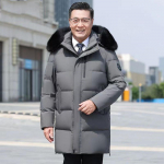 Kvaliteetne keskealiste ja eakate sulejope Meeste talvepaksendatud pikad valged hanesulgedest soe ja k&uuml;lmakindel jope 5XL