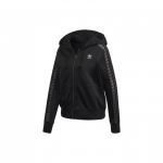 Adidas Originals Kolmeleheline Logo Prindiga Triibuline &Uuml;hev&auml;rviline Kapuutsiga Lukuga Jakk S&uuml;gis Naiste jakid Must FM1749 30