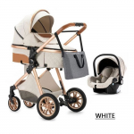 BAZARLAND30 Poussette 3 en 1 B&eacute;b&eacute; Combin&eacute;e Si&egrave;ge-Auto Nacelle Trio R&eacute;versible Haute Qualit&eacute; Roues increvables Canne.Blanc cass&eacute;