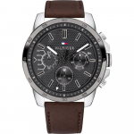 Tommy Hilfiger Decker Must sihver Pruun nahkrihm Meeste kvartsikell 1791562 must