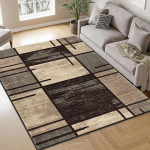 P&otilde;hjamaise stiiliga abstraktne vaip elutuppa, magamistuppa, suur kohev libisemiskindel p&otilde;randamatt, moodne kodu sisustus 80x120cm black