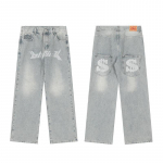 Y2k Meeste Teksad Harajuku Hip Hop Sirge Lai Jalg P&uuml;ksid &Uuml;lem&otilde;&otilde;duline Tr&uuml;kk Vabaaja Moppivad Mustad Teksad Streetwear M sinine