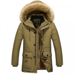 Talvemood Comfort meeste keskmise pikkusega krae pluss fliis pluss suur kapuutsiga puuvillase polsterdatud jope XL khaki