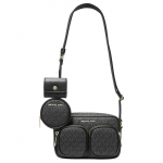 MICHAEL KORS Jet Set Logo Kuldne Riistvara Kaetud L&otilde;uend Crossbody Kott Keskmine Naiste Must must