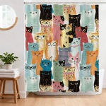 Musta kassi du&scaron;ikardin, Boho armas l&otilde;bus must kass Matisse Retro L&auml;&auml;ne vannitoa dekoratsioon Veekindel vannikardin 12 konksuga (as the picture,W120xH180cm-47x70in)