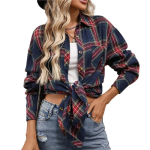 Naiste polo kraega pikkade varrukatega ruuduline s&auml;rk, lai l&otilde;ige, vintage casual flanellpluus M black