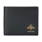 Gucci kulumisj&auml;lgedega metallist mesilase kaunistus kuumstantsitud logo nahast kahekordne rahakott meeste must must