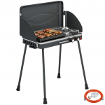 Kaasaskantav gaasigrill 2 p&otilde;letiga 7 kW 2-in-1 lauagrill praepanniga, kokkupandavad jalad, grillrest, tuulekaitse, kaas, riiv 61 x 47 x 88 cm must