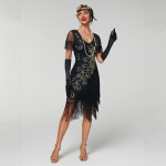 Naiste 1920ndate paabulinnu p&auml;rlitega flapper-kleit, litritega narmad, Suure Gatsby kokteilipidude, bankettide ja &otilde;htuste &uuml;rituste kleit 2XL must