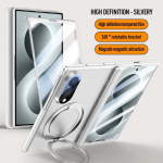 Samsung Galaxy Z Fold 8 jaoks Kevadine Hinge Kokkupandav Kate Magnetilise R&otilde;nga ja Metallhoidjaga Karastatud Klaasikilega T&auml;ieliku Kaitse Kest Galaxy Z Fold 8 gray