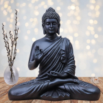 Vaikselt istuva Buddha kuju, Lord Gautama Buddha kuju, Must v&auml;rv must