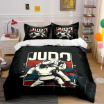 Judo v&otilde;itluskunstide illustratsiooniga voodipesu tekikottide komplekt (1* Tekikott 2* Padjap&uuml;&uuml;ri, without tekikate) 135x200cm black