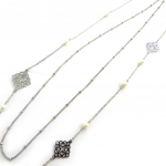 Les Tr&eacute;sors De Lily [M8831] - Collier sautoir acier 'Carmen' ivoire argent&eacute; - 90 cm (2 rangs) h&otilde;be