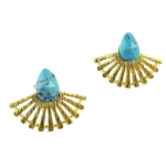 7bis [Q1555] - K&auml;sitsi valmistatud t&uuml;rkiissinised kullast k&otilde;rvar&otilde;ngad  Boho  (lehvid) - 15x11 mm t&uuml;rkiissinine