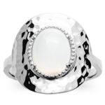 Bague Argent 'Cl&eacute;opatra' pierre de lune argent&eacute; (rhodi&eacute;) - 18x17 mm 58 valge