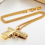 Hip Hop Iced Out 2PAC kuulipilduja p&uuml;stoli ripatsiga kaetud kaelakeed meestele Ehted kuld