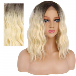 MERISIHAIR 14-tollised l&uuml;hikesed naturaallainelised Bob pitsparukas Keskosa must kuldne parukas kuumakindlad lainelised s&uuml;nteetilised parukad mustadele naistele