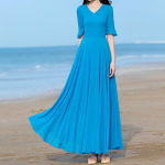 V-kaelusega elegantne mood l&uuml;hikeste varrukatega &uuml;hev&auml;rvilised saledad p&otilde;lvedeni A-LINE kleidid Empire'i mugavad &scaron;ifoonist naisteriided 2XL