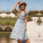 Elegantne kehakontuure j&auml;rgiv seksikas naiste lillemustriga kleit naistele 2022 suve midi boho kleidid naisele Robe Femme Ladies Vestidos Mujer S sinine