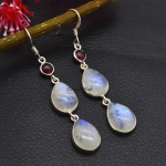 925 Sterling h&otilde;bek&otilde;rvar&otilde;ngas Punane granaadist kuukivist pisark&otilde;rvar&otilde;ngas Boho k&otilde;rvar&otilde;ngas k&auml;sitsi valmistatud disainiga Drop & Dangle k&otilde;rvar&otilde;ngas, kingitus j&otilde;uludeks 2.20''