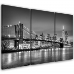 Kolmeosaline pildil&otilde;uenditr&uuml;kk New York &ouml;&ouml;sel 60x40 valge/must