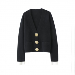 Br&auml;ndi disaineri elegantne kootud kampsun naiste suurte kuldn&ouml;&ouml;pidega kampsun mantel Vintage &scaron;ikk mood kontrastses v&auml;rvi pikkade varrukatega džemprid One Size must