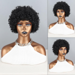 LISI HAIR L&uuml;hikesed s&uuml;nteetilised juuksed Afro Kinky lokkis parukad koos tukkidega mustanahalistele naistele Aafrika s&uuml;nteetiline ombre Cosplay naturaalne must parukas 25cm