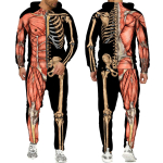 Halloween Cosplay Skeleton Splanchna 3D All Over Print T&otilde;mblukuga dressid Meeste kapuutsiga p&uuml;ksid 2 tk Komplekt T&auml;navar&otilde;ivaste kost&uuml;&uuml;mid 2XL punane