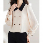 Moodne kaherealine &scaron;ifoonpluus Naiste prantsuse pikkade varrukatega naiste s&auml;rgid Elegantsed naiste riided kontori naiste top 29462 S aprikoosi