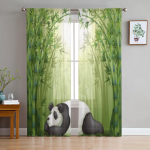Panda magab bambuspuude vahel T&uuml;llkardinad elutuppa Magamistoa aken L&auml;bipaistvad kardinad K&ouml;&ouml;k r&otilde;du Voile kardinad 135W x 114H(cm)